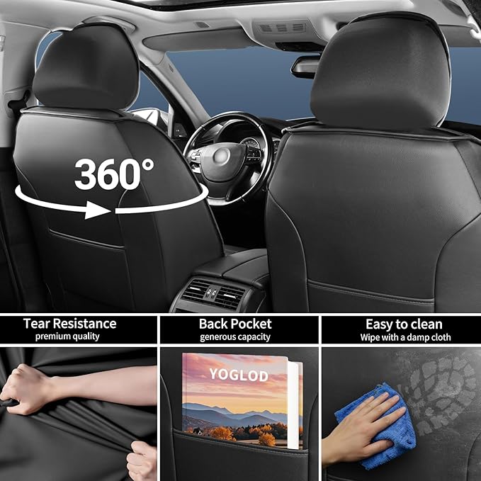 CX-5 Car Seat Covers Custom Fit for Mazda CX-5 2013-2025 2026, Full Coverage Leather Waterproof Breathable Seat Covers, Automotive Seat Protectors, Airbag Compatible(2 Front Seats, Black-Blue)