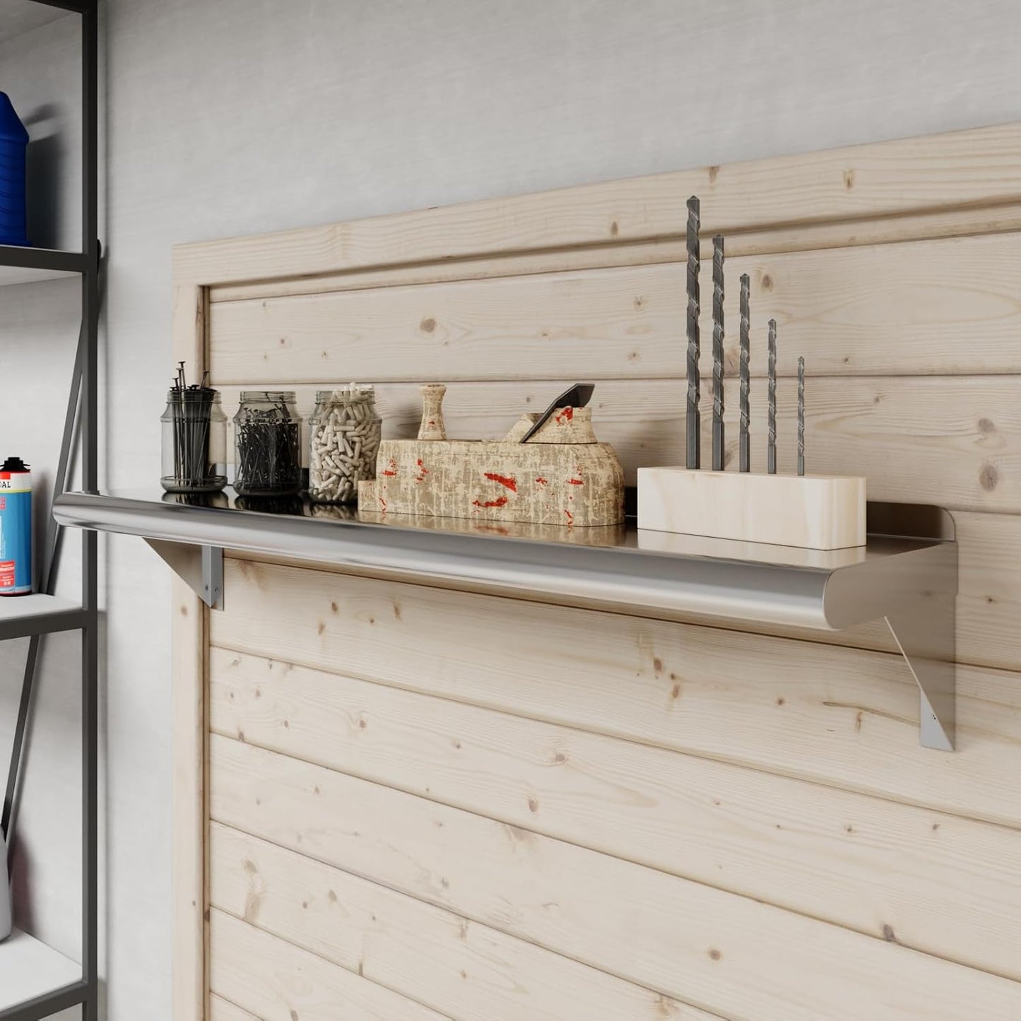AmGood 8" X 36" Stainless Steel Wall Shelf | Metal Shelving | Garage, Laundry, Storage, Utility Room | Restaurant, Commercial Kitchen | NSF