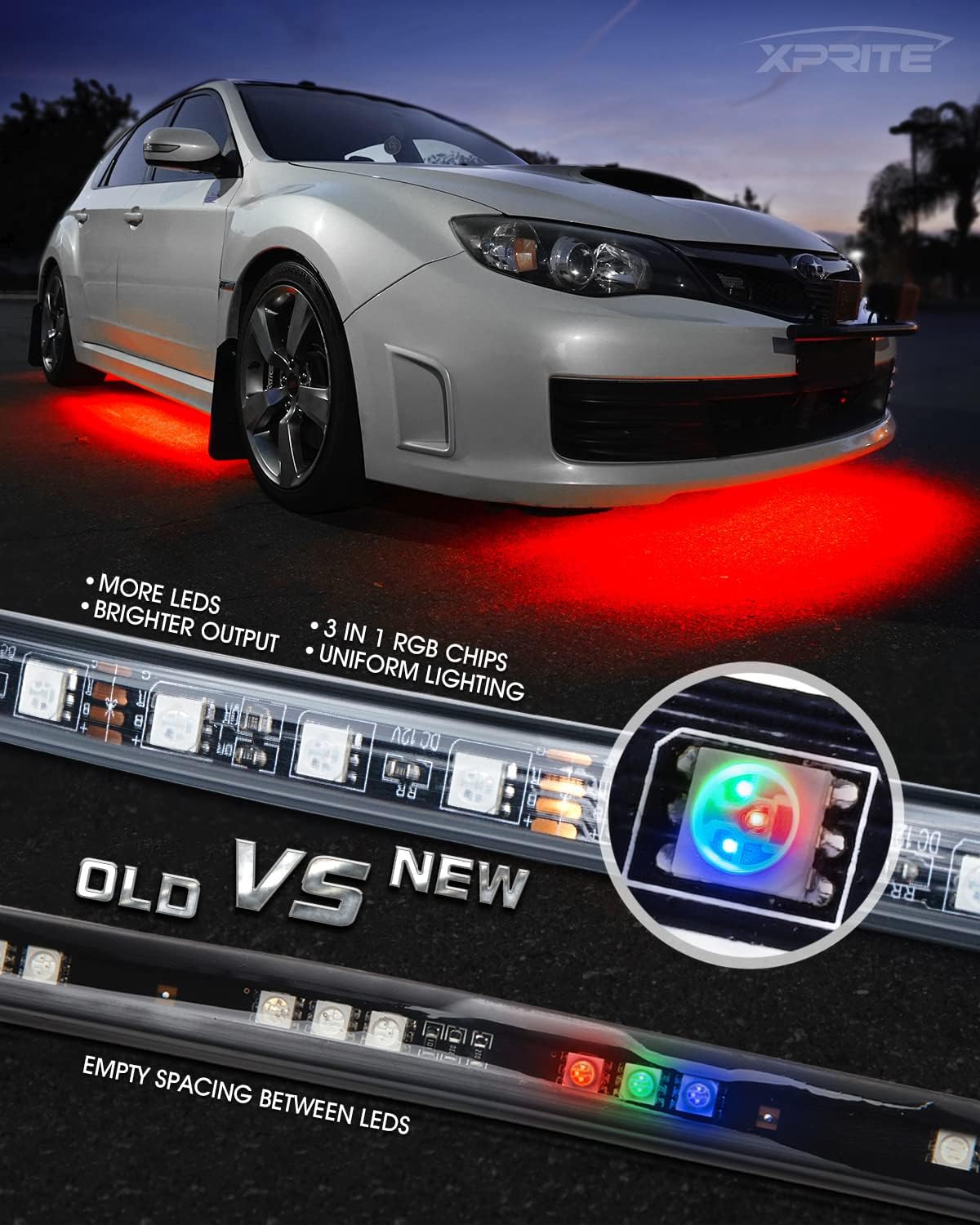 Xprite Car Underglow Neon Accent Strip Lights, 4 Pcs RGB 252 LEDs Underglow Kit with Sound Active Function Music Mode & Wireless Remote, Exterior Car Lights Underbody Lighting for Truck SUV Van