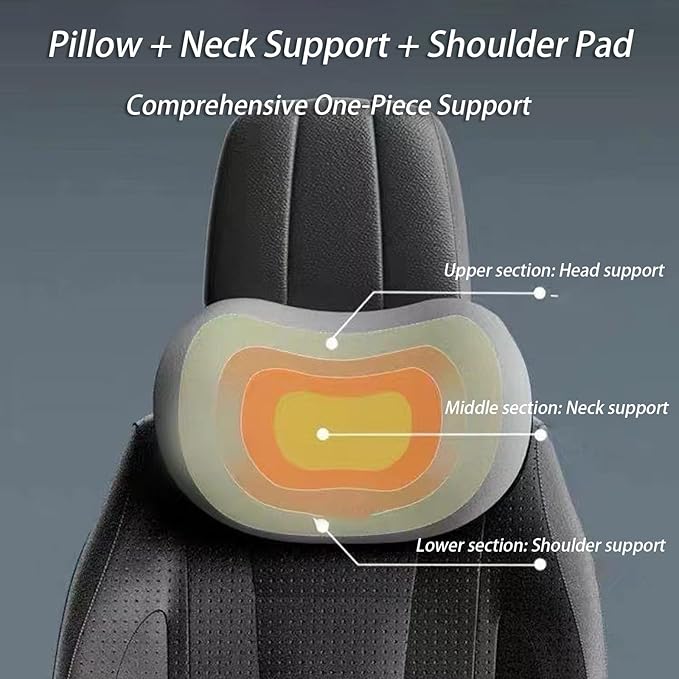 Car Lumbar Support Pillow and Car Neck Pillow Kit for Peugeot 406 1995-2000 2001 2002 2003 2004, Car Seat Neck Back Rest Pillows, Ergonomic Car Seat Headrest & Lumbar Cushion,B Grey