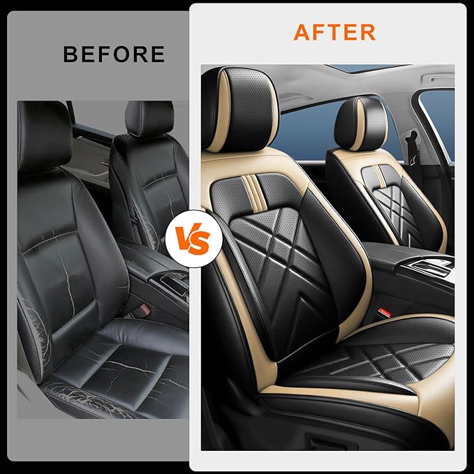 CX-30 Car Seat Covers Fit for Mazda CX-30 2020-2026, Full Coverage Premium Leather Waterproof Breathable Seat Covers, Automotive Seat Protectors, Airbag Compatible(2 Front Seats, Black Beige)