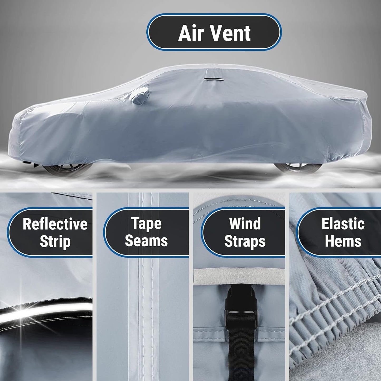 iCarCover Custom Car Cover for Pontiac Sunbird Wagon (1983-1988) Waterproof All-Weather Rain Snow UV Sun Protector Full Exterior Indoor Outdoor Car Cover (Stripe - Gray/Black)