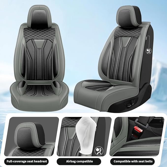 Fit Kicks Car Seat Covers Premium Leather Compatible with Nissan Kicks 2018 2019-2026 (5 Seats Full Set Waterproof Breathable All-Weather Seat Cushion Protector（5 Seats Gray & Black)