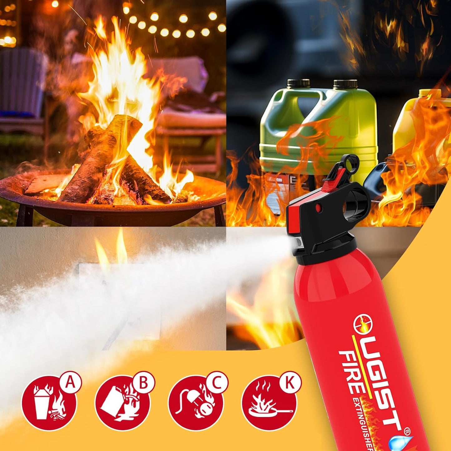 Small Portable Fire Extinguisher for Home and Kitchen, 21oz Each, 6-Pack, Water-Based Fire Extinguishers for Quick Emergency Response, Prevent Re-Ignition, Ideal for Vehicle and Camping, MSJ620