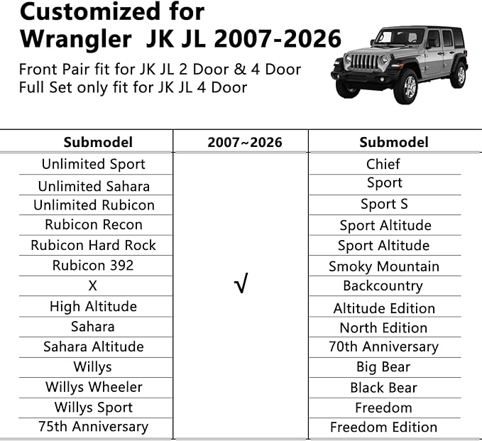 Wrangler Seat Covers 2007-2026 Full Set, Waterproof Leather Interior Sets with Lumbar Support Custom Fit for Jeep Wrangler JK JL 4 Door Unlimited Sahara/Sport/Rubicon X 392 Willys, Black Red