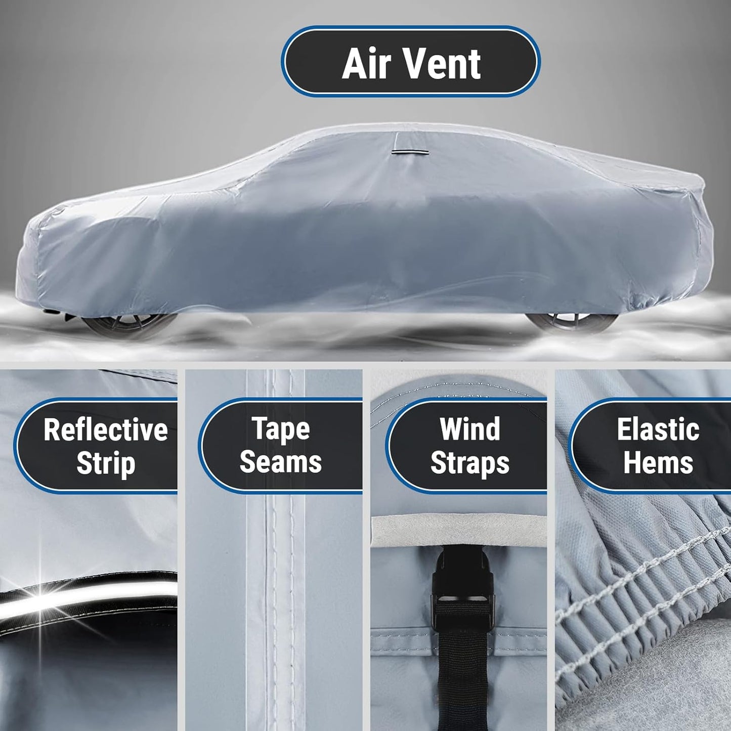 iCarCover Custom Car Cover for Chevy Caprice Wagon (1977-1996) Waterproof All Weather Rain Snow UV Sun Protector Full Exterior Indoor Outdoor Car Cover (Stripe - Gray/Black)