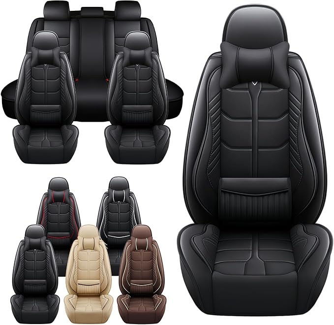 Leather Car Seat Covers Fit for Toyota 4Runner 1991-2024, 5 Seater Car Seat Cover, Premium Waterproof, Scratch Resistant Car Interior Accessories (Full Set with Pillow Black)