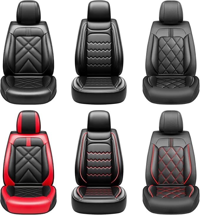 CX-70 Car Seat Covers Fit for Mazda CX-70 2025-2026, Full Coverage Premium Leather Waterproof Breathable Seat Covers, Automotive Seat Protectors, Airbag Compatible(2 Front Seats, Black & Red)
