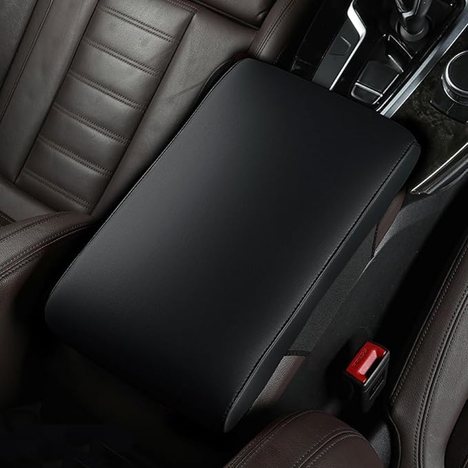 Car Armrest Cover Pad for Audi Q3 F3 2018 2019 2020 2021 2022 2023 2024 2025 Premium Leather Center Console Armrest Cushion Pad Anti-Scratch Waterproof Auto Interior Accessories Black Style