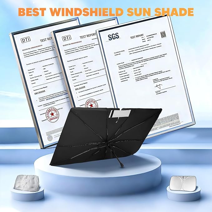 KUST Custom Fit Windshield Sun Shade Umbrella for Nissan Titan 2016-2024 | Foldable Sunshade with Bendable Handle | Blocks Heat & UV Scratch Resistant Keep Cool Sunshield