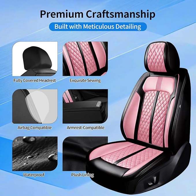 Fit CX-3 Car Seat Covers for Mazda CX3 2016-2024, Full Coverage Leather, Airbag Compatible & Scratch-Resistant, Waterproof All Weather Seat Protector, Full Set, Black+Pink