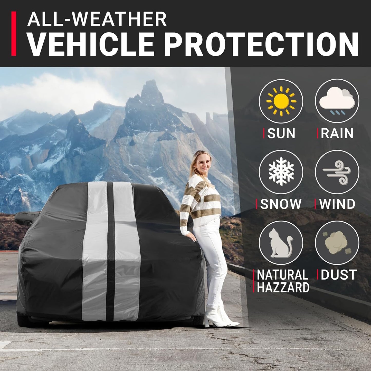 iCarCover Custom Car Cover for Buick Riviera (1986-1988) Waterproof All-Weather Rain Snow UV Sun Protector Full Exterior Indoor Outdoor Car Cover (Stripe - Black/Gray)