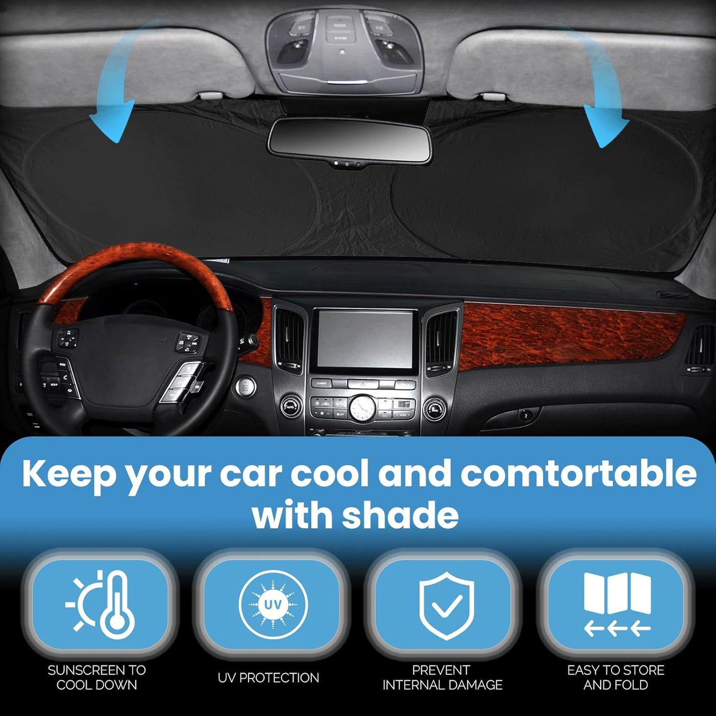 Custom Fit Rogue 3rd Windshield Sunshade for Nissan Rogue 3rd Gen 2021 2022 2023 2024 2025 (Not for Rogue Sport) Front Window Car Shades Shield Cover for Windshield Sun Visor Protector Blocks UV Rays