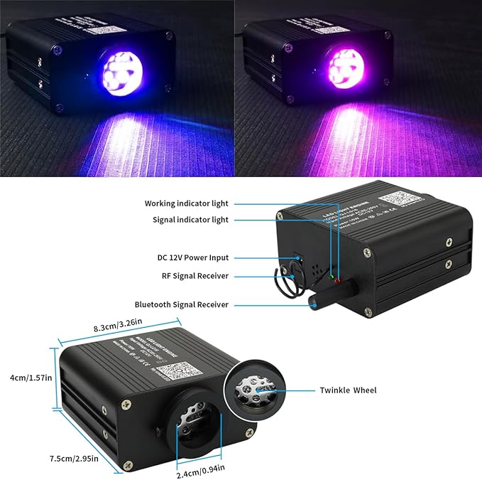 AZIMOM 16W Twinkle & Sound Activate 600pcs*0.03in*13.1ft Fiber Optic Starlight Headliner Kits for Car Home Star Ceiling Sky Decoration, APP& Remote Control Light Engine End Glow Fiber Strands