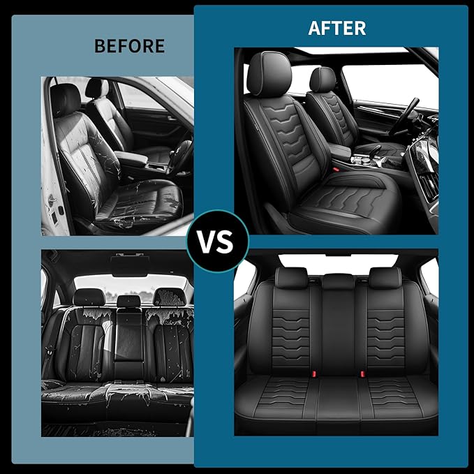 Fit Versa Car Seat Covers Compatible with Nissan Versa 2008-2025 2026 - Premium Leather， Waterproof Breathable， All-Weather Seat Cushion Protecto&Airbag Compatible (2 Front Seat Black)