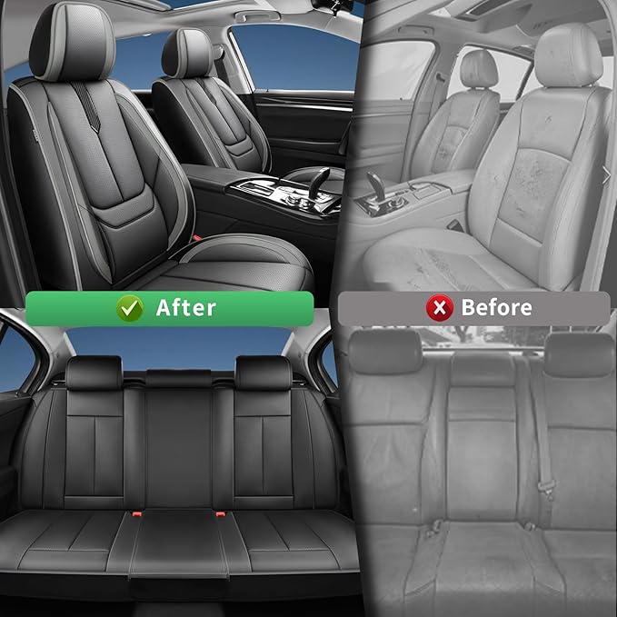 Fit Venue Car Seat Covers for Hyundai Venue 2020-2025 2026 -Upgraded Premium Waterproof & Breathable Leather,Airbag Compatible,All-Weather Seat Cushion Protector,2 Front/Black-Grey