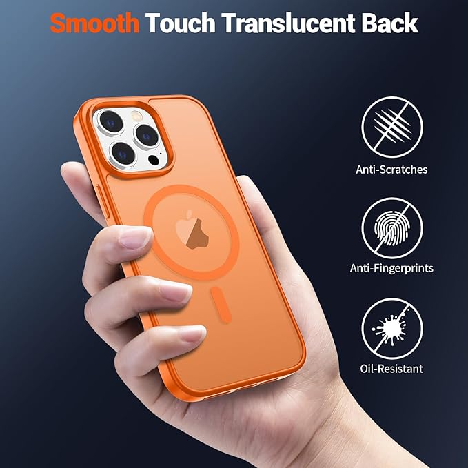 SUPFINE Magnetic for iPhone 14 Pro Max Case with Screen Protector (Compatible with MagSafe) (Military Grade Drop Protection) Translucent Matte Shockproof Phone Cover,Starry Orange