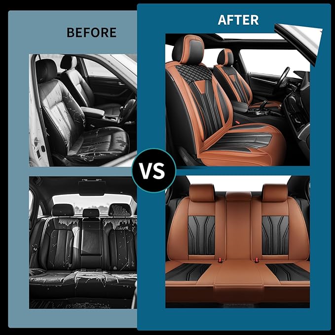 Fit CRV Car Seat Covers Premium Leather for Honda CRV cr-v 2011-2025 2026. Waterproof， Breathable, Scratch-Resistant & All-Weather Seat Cushion Protector (Full Set,Brown&Black)