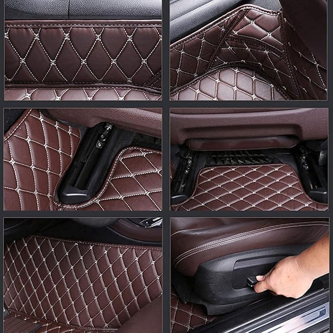 Custom Making Car Floor Mats Compatible for 2000-2025 All Mode Sedan SUV Sports Car Full Coverage Cute Pads Protection Non-Slip Leather Floor Liners (Black and White bar)