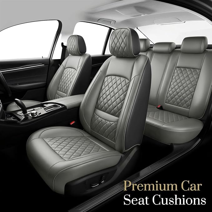 Fit for Equus Seat Covers Compatible with Hyundai Equus 2011-2016 - Waterproof Breathable Leather Automotive Seat Cushions Protector,Airbag Compatible,Full Set 5 Seats(Gray)