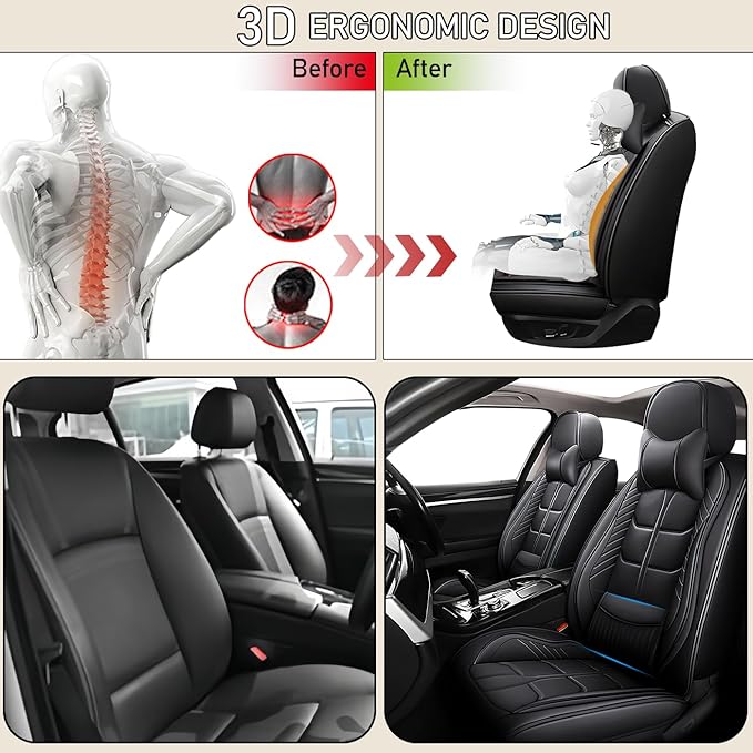 Leather Car Seat Covers Fit for Toyota Matrix 2003-2013, 5 Seater Car Seat Cover, Premium Waterproof, Scratch Resistant Car Interior Accessories (Full Set with Pillow Black)