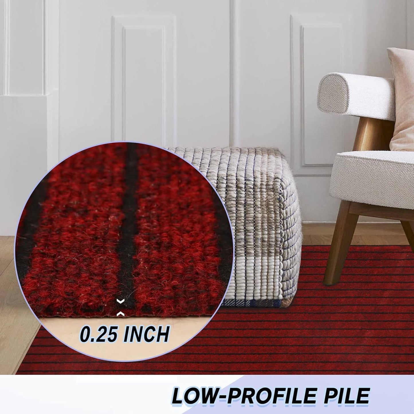 Custom Size Backed Non-Slip Area Rugs Runner, Easy Clean, Waterproof Runner Rugs for Hallway Entryway, Kitchen, Laundry, 4FT x 65FT, Red Stripe