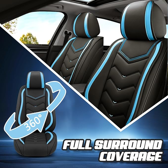 Car Seat Covers for Ford Expedition 2000-2026, Premium Nappa Leather Car Seat Cover, Stylish Sport Seat Covers， Automobile Seat Cover Sets.(Standard 2 Seats/Black Blue)