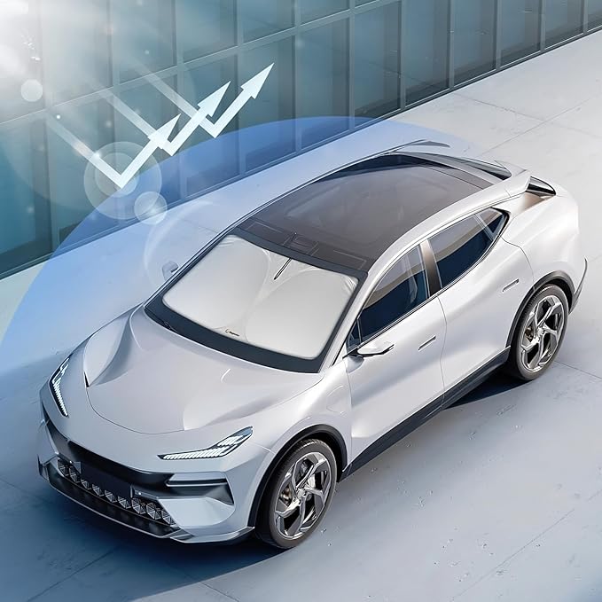 Windshield Sunshade for Chevrolet Silverado 1500, 2500HD, 3500HD & GMC Sierra 2014–2018 – Upgraded Double-Layer Design, Mirror Cut-Out, Blocks 99% UV Rays, Easy-Fold Windshield Sun Shade