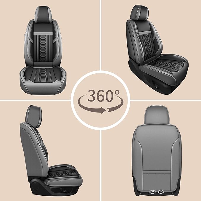 TTX LIGHTING for Kia Seltos 2021-2026 Seat Covers: Waterproof Leather Seat Protector with Airbag Compatible (2 Front Seats,Black&Gray)