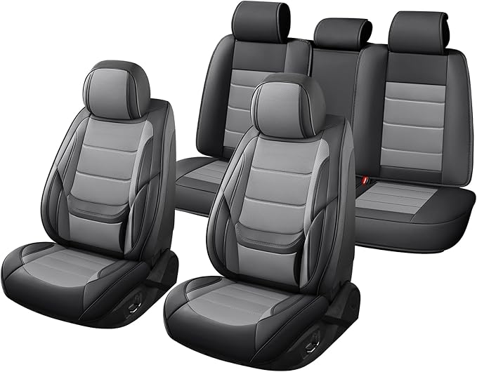 Car Seat Covers Full Set Custom Fit for Chevrolet/Chevy Equinox 2005-2026 - Premium Faux Leather with Lumbar Support, Breathable, Waterproof, Anti-Slip, Durable, Easy to Install (Black&Gray,Full Set)