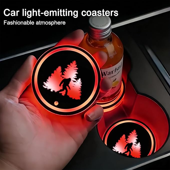 Cherry LED Cup Holder Lights for Car,2Pcs LED Light Up Cup Holder Coasters with USB Charging 7 Colors 3 Modes,Waterproof Interior Atmosphere Lamp,Car Decor Accessories Cherry Gifts for Women Men