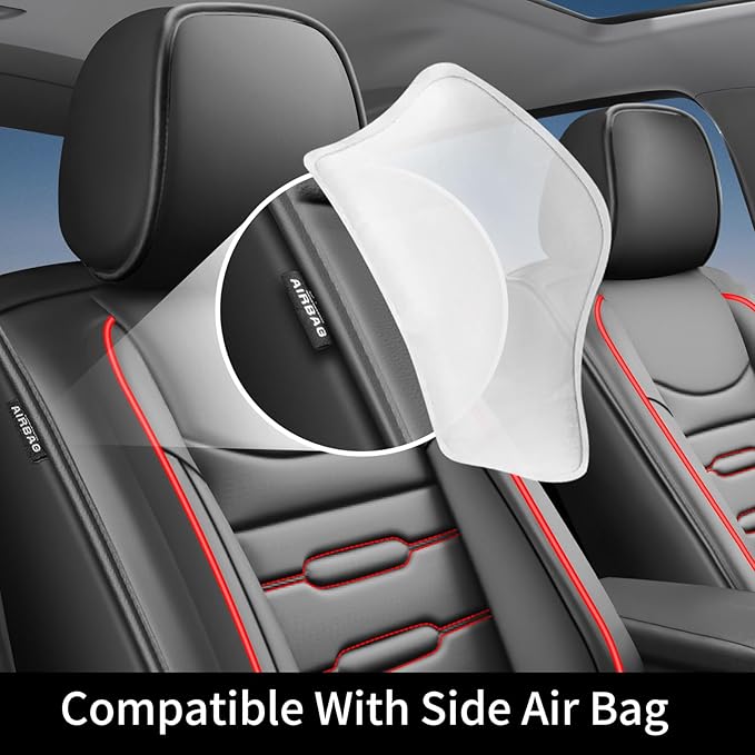 Fit Elantra Car Seat Covers for Hyundai Elantra 2017-2024 2025 2026 - Upgraded Premium Waterproof & Breathable Leather, Airbag Compatible, All-Weather Seat Cushion Protector(2 Front/Black+Red)