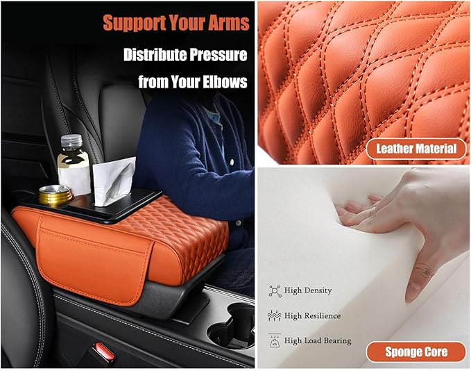 Car Armrest Center Console Cover for Acura Integra 2022–2025, Center Console Pad with Cup Holder, Multifunctional Armrest Cushion,F Orange