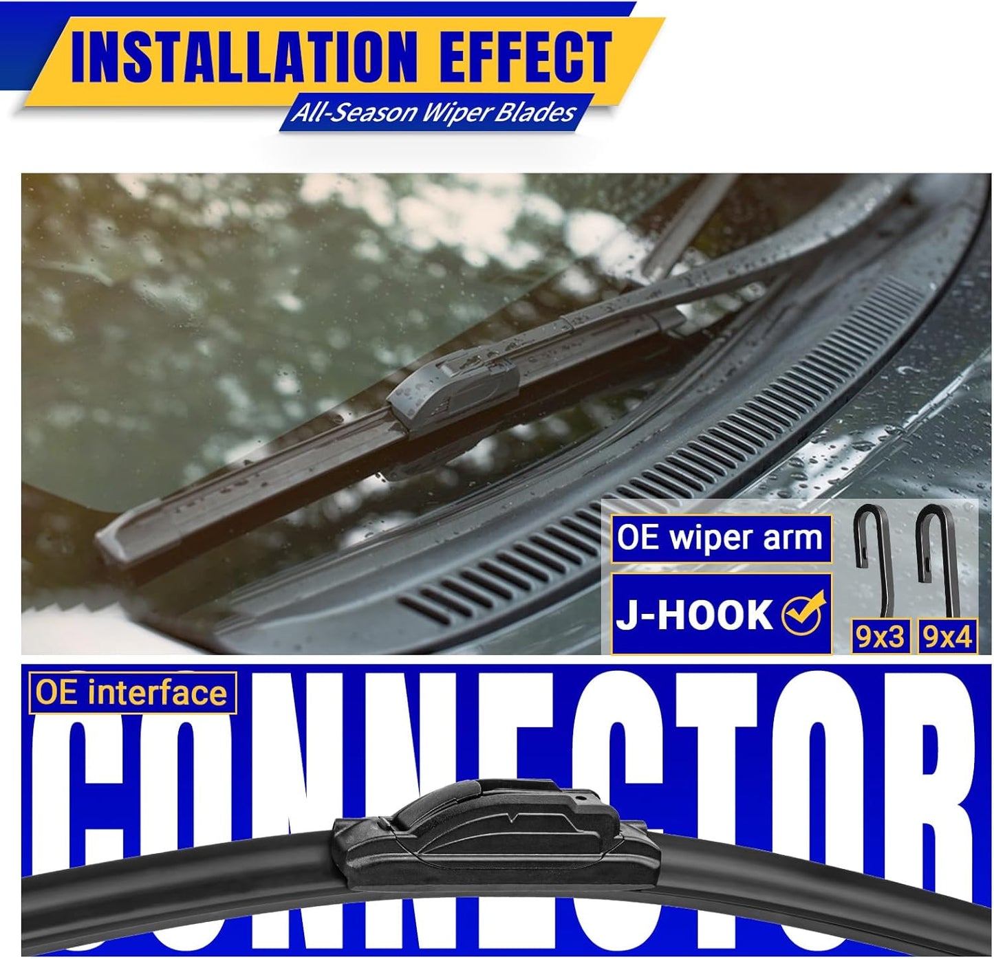 3 wipers Replacement for 2007-2017 Jeep Wrangler/2008-2018 Jeep Wrangler JK, Windshield Wiper Blades Original Equipment Replacement - 15"/15"/13" (Set of 3) U/J HOOK