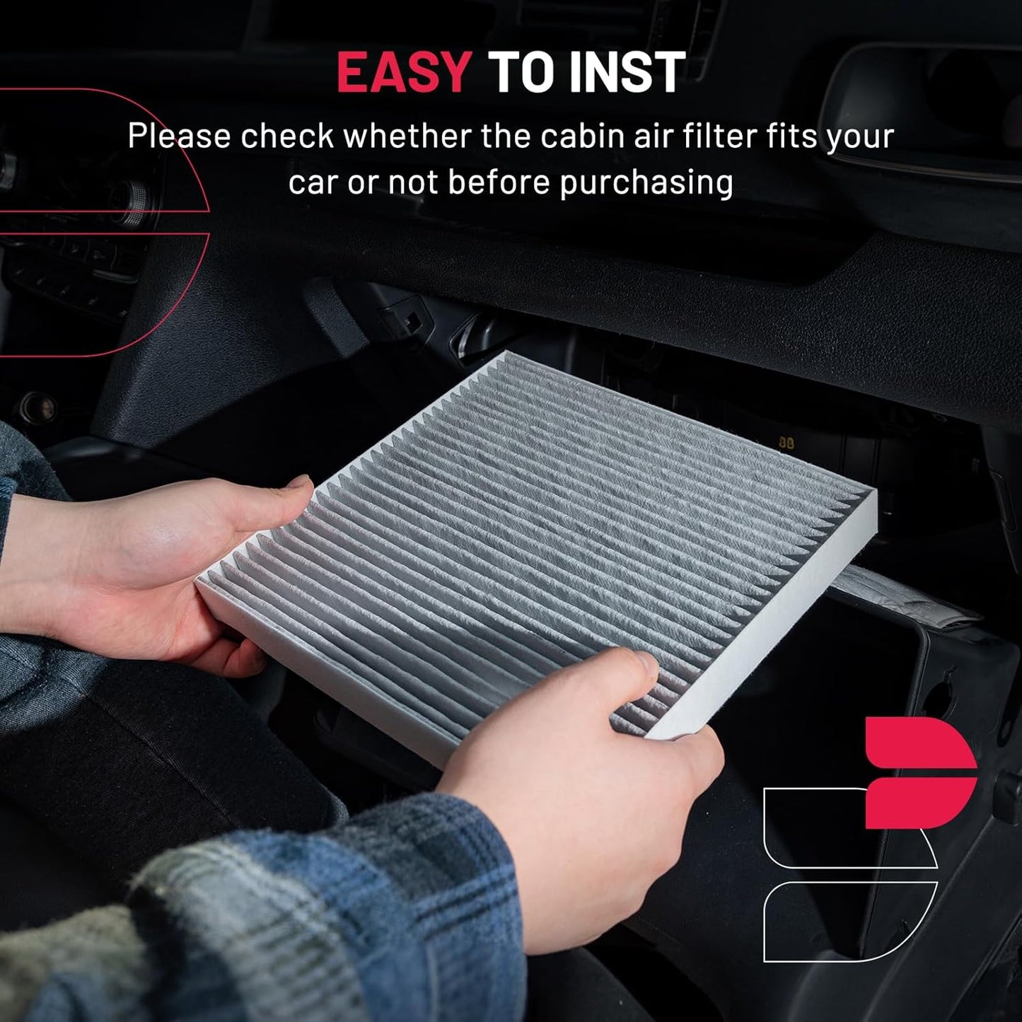 BDFHYK CF12312 Cabin Air Filter with Activated Carbon Compatible with Nissan 2018-2023 Kicks 1.6L l4, 2020-2023 Versa 1.6L l4, Replace# PC99374, CAF10050P, 278915RB0A, 278915RB0B, 278915RB0C