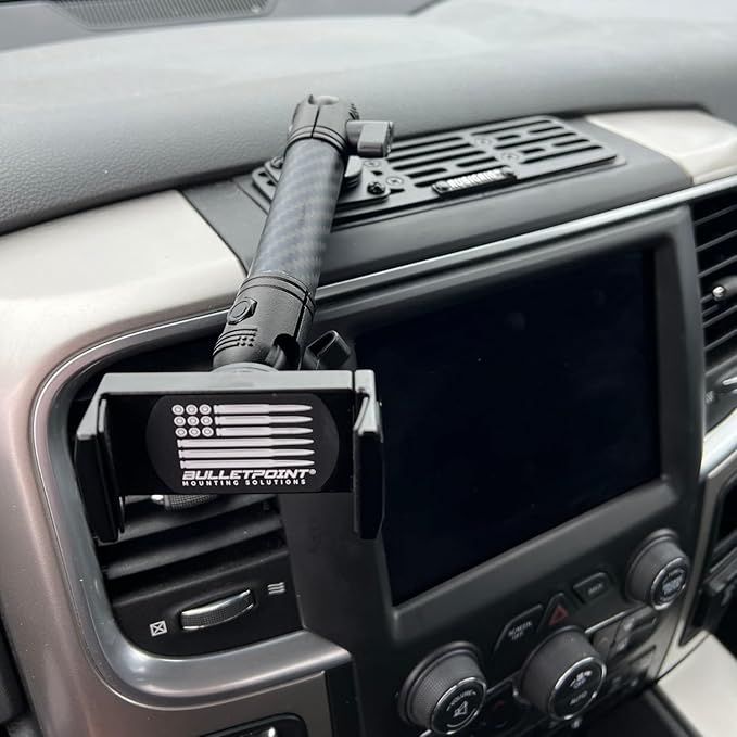 Bulletpoint Metal Dash Mount Cell Phone Holder Compatible with 2013-2018 RAM Truck & 2019+ RAM 1500 Classic (RubiGrid Spring-Loaded)