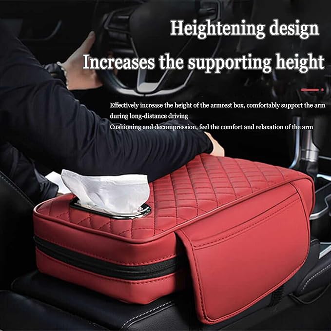 Car Center Console Cover for Toyota Highlander 3.Generation 2013-2020, Leather Car Arm Rest Cover, Car Armrest Cushion with 2 Storage Bags Car Center Console Armrest Pad, E Gray