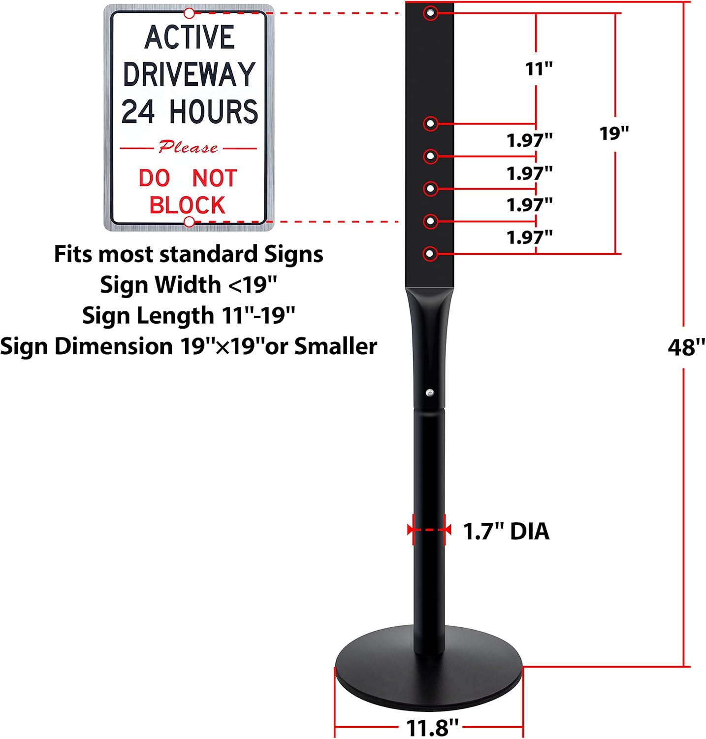 2Pack Heavy Duty Cast Iron Sign Stand - 48" Outdoor Portable Pedestal Post - Display Road Sign, Construction Sign Holder (Black)