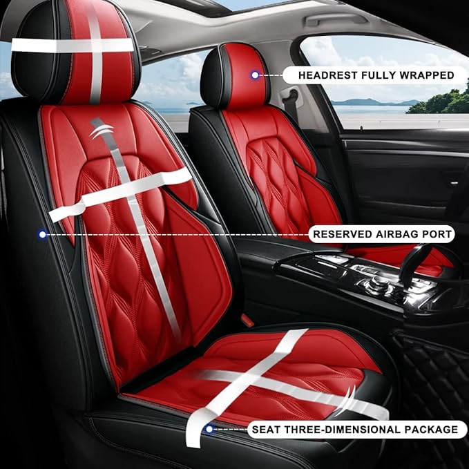 AOMSAZTO Car Seat Cover 2 Front Seat Fit for Ford Escape 2001-2026 Leather Car Seat Cushion Protector Compatible Airbag Waterproof Automotive Seat Covers Black&Red