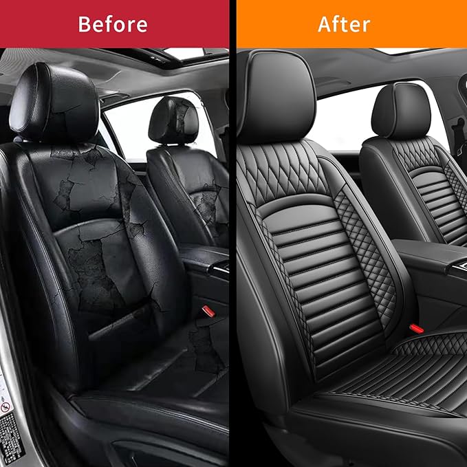 Fit Kona Car Seat Covers for Hyundai Kona 2018-2024 2025 2026 - Upgraded Premium Waterproof & Breathable Leather, Airbag Compatible, All-Weather Seat Cushion Protector (2 Front/Black)