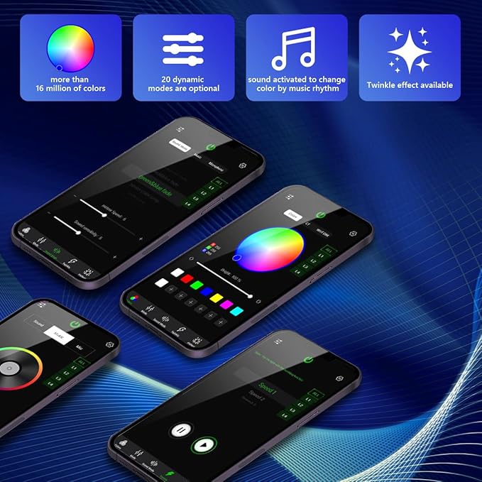 AMKI Updated 4Color Twinkle 36w Starlight Headliner Kits 400pcs 0.03in 9.8ft Fiber Optic Light Cable 4 Ports Starlight Box App/Remote Control Sound Mode for Car Home Ceiling Decoration