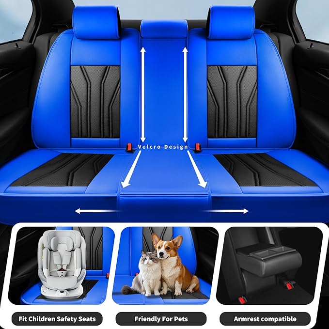 Fit CRV Car Seat Covers Premium Leather for Honda CRV cr-v 2011-2025 2026. Waterproof， Breathable, Scratch-Resistant & All-Weather Seat Cushion Protector (Full Set,Blue&Black)