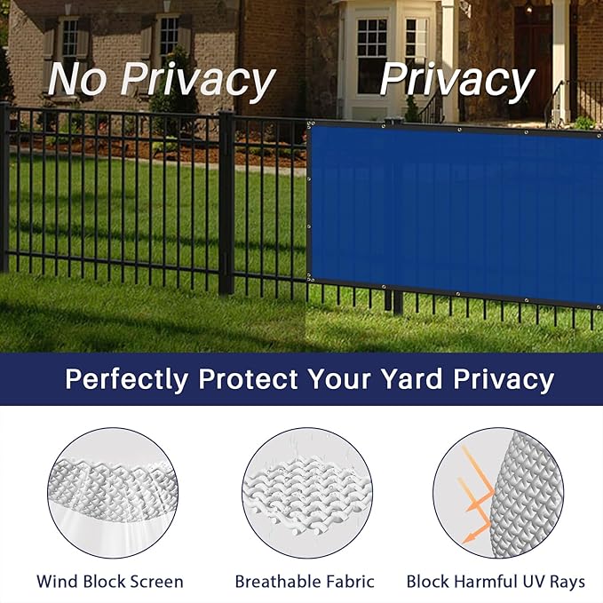 Windscreen4less Privacy Fence Screen Heavy Duty Windscreen Fencing Mesh Fabric Shade Net Cover with Brass Grommtes for Outdoor Wall Garden Yard Pool Deck, 8'x139' Blue