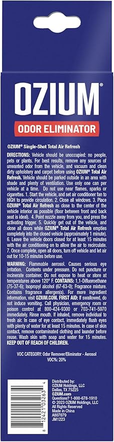 OZIUM® Air Freshener Odor Eliminator, 2oz Single Shot Total Air Refresh & Car Air Freshener – Original – 4 Pack