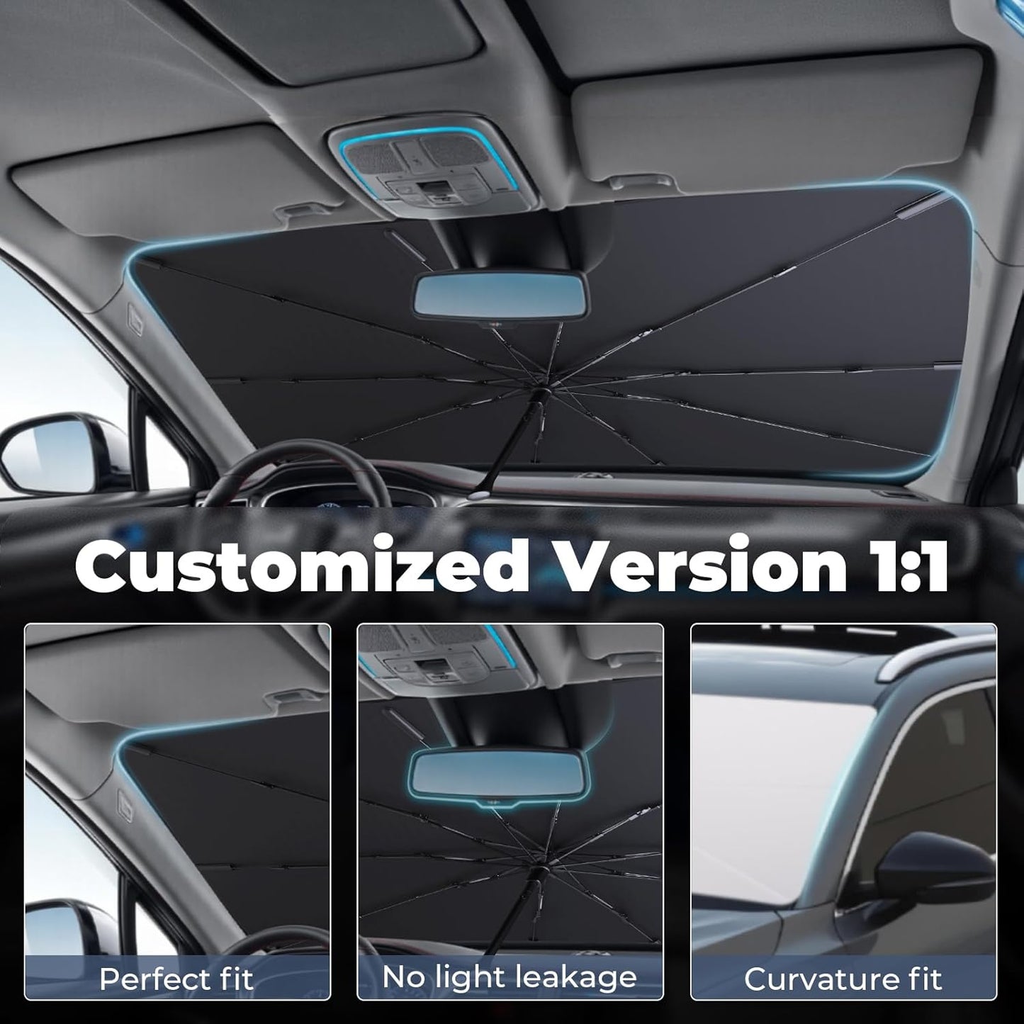 Windshield Sun Shade Umbrella: Custom Fit for 2014-2020 Nissan Rogue S/SV/SL (T32) - Foldable Front Window Sunshade, UV & Heat Protection, Keeps Compact Crossover SUV Cool