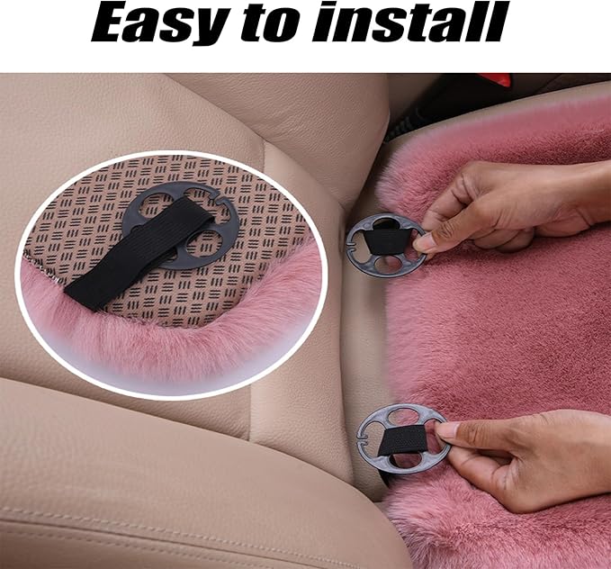 Plush Car Seat Cushion, Soft Warm Fuzzy Faux Rabbit Fur Fluffy Plush Auto Seat Cover Vehicle Car Front and Back Seat Protector Pad with Non-Slip Backing Cushion Interior Universal Fit (Khaki,3PCS)