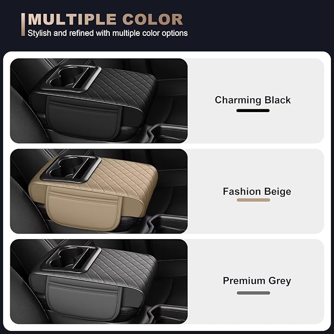 Center Console Cover Fit for 4Runner Faux Leather Car Armrest Cushion with Storage Bags, Cup Holder ＆ Phone Storage Multifunctional Middle Console Cover(Grey)