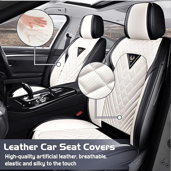 Truck Seat Covers for Toyota Tacoma 2006-2026, Waterproof Premium Leather Full Coverage Car Seat Cover, Muscle Sport Style Auto Interior Seat Cover Sets (Full Set/Black White)