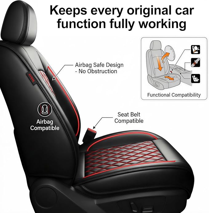 Fit RLX Car Seat Covers for Acura RLX 2013-2020 - Premium Leather, Waterproof, All-Weather, Airbag Compatible, Anti-Slip, Breathable, Easy Install, Seat Protectors, Full Set, Redline