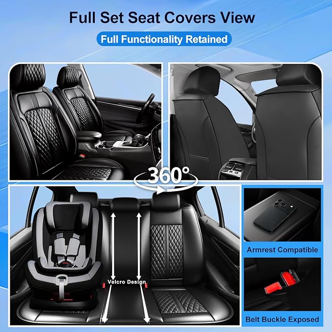 Fit CX-50 Car Seat Covers for Select Mazda CX50 2023-2026, Premium Full Coverage Leather, Airbag Compatible, Luxury Waterproof All Weather Breathable Seat Cushion Protector, Full Set, Black